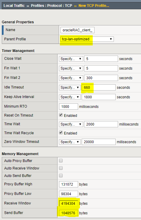 F5 OracleRAC TCPProfile Client