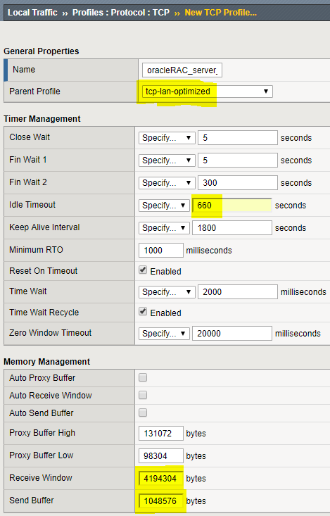 F5 OracleRAC TCPProfile Server