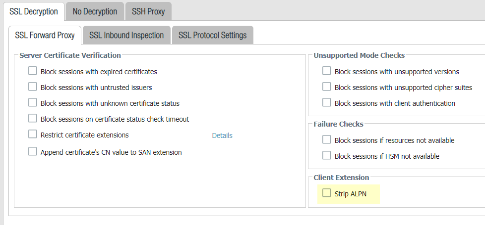 palo disable ALPN